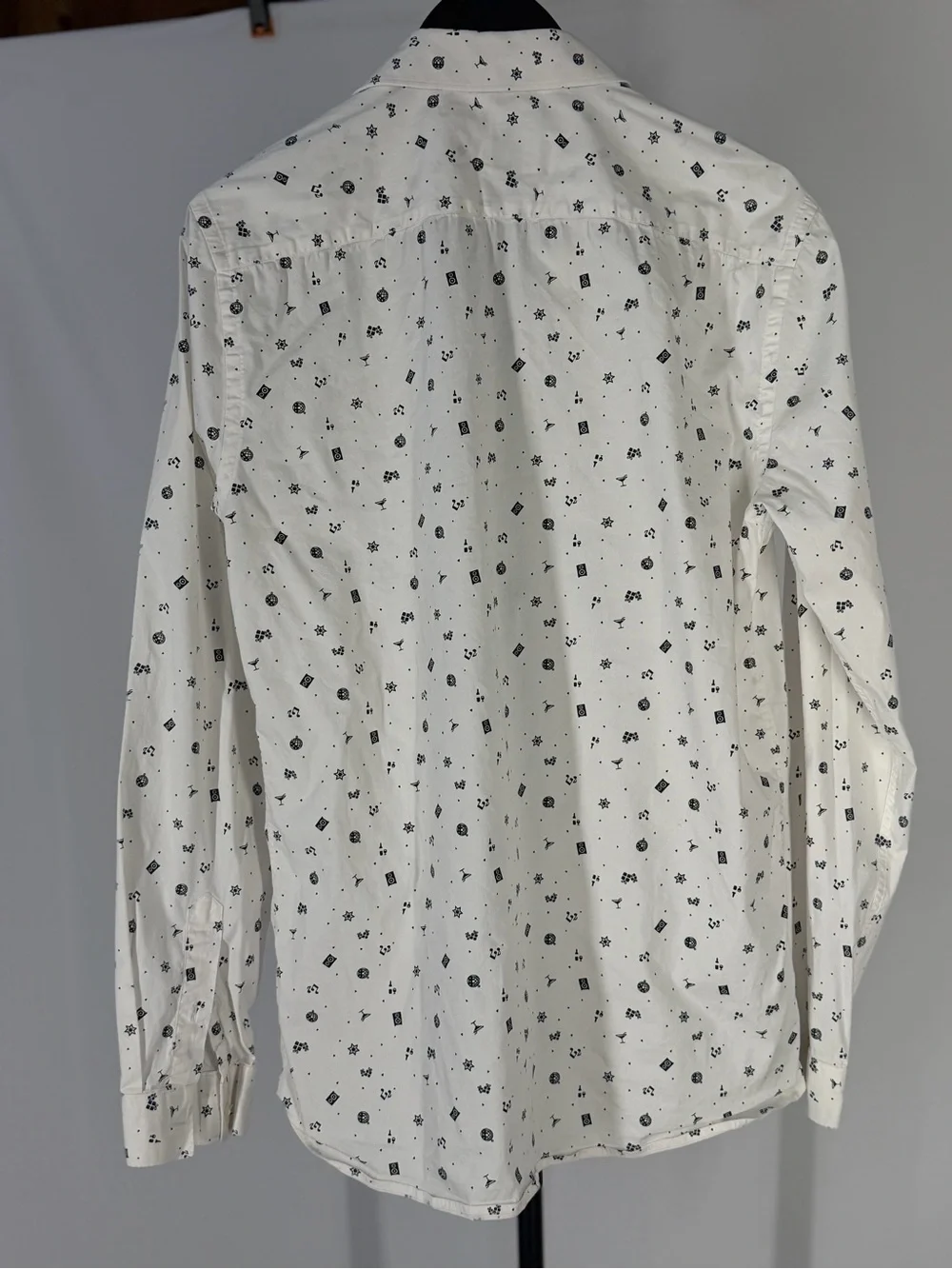 Zara White Long-Sleeve Shirt Jacket with Black Micro Motifs